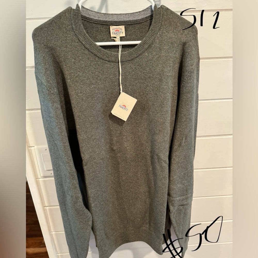 Faherty Jackson Crew Sweater - NWT - XXL - Olive Heather